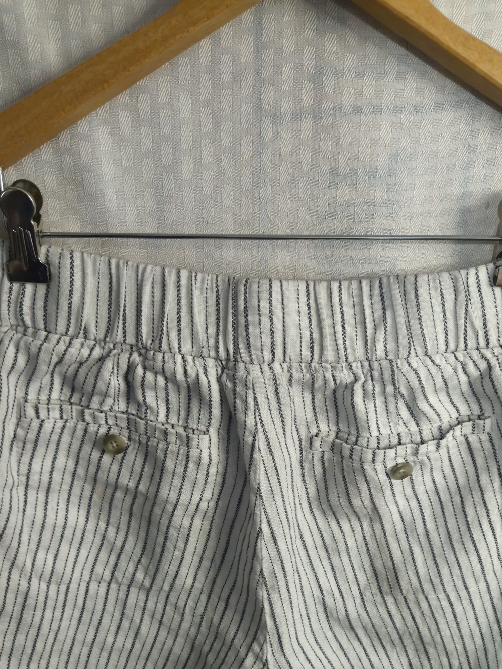 Athleta White Cropped Pinstripe Drawstring Pants Size 8 100% Linen. - Picture 4 of 9